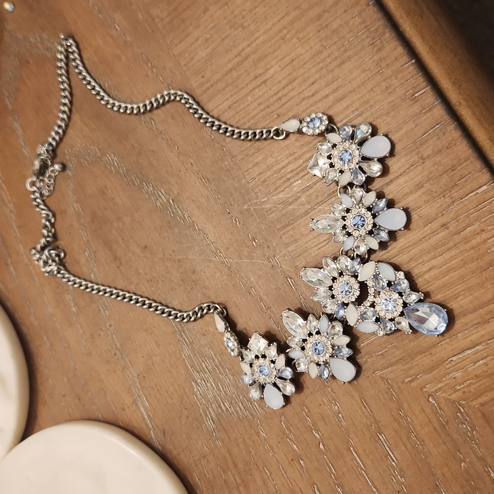 Blue and silver sparkly statement necklace